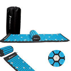 Duża mata do akupresury z poduszką zdrowotna czarno - błękitna