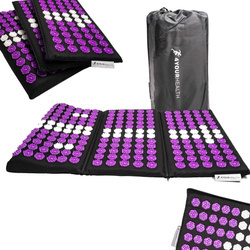 Mata do akupresury rozkładana 3-części czarno - fioletowa 70cm x 45cm