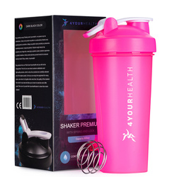 Shaker Premium 600 ml ze sprężyną i zamkiem CLIC różowy