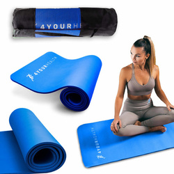 Mata do ćwiczeń jogi i fitness 1cm niebieska