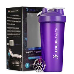 Shaker Premium 600 ml ze sprężyną i zamkiem CLIC fioletowy